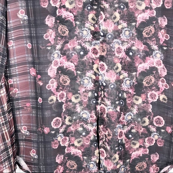 ABS Allen Schwartz Floral Plaid Sheer Blouse M - Picture 12 of 16